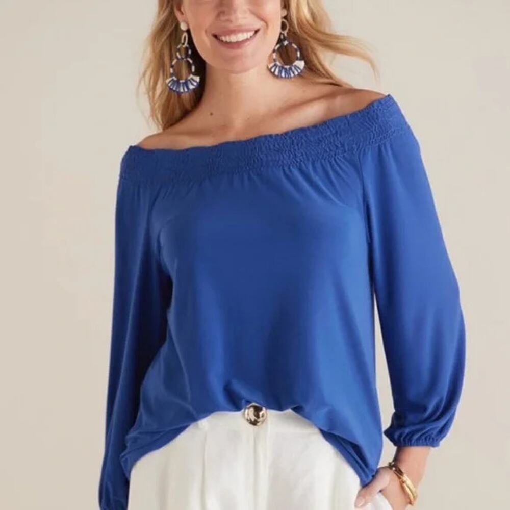 Soft Surroundings Size Petite Small Off The Shoulder Delos Top Sapphire Blue